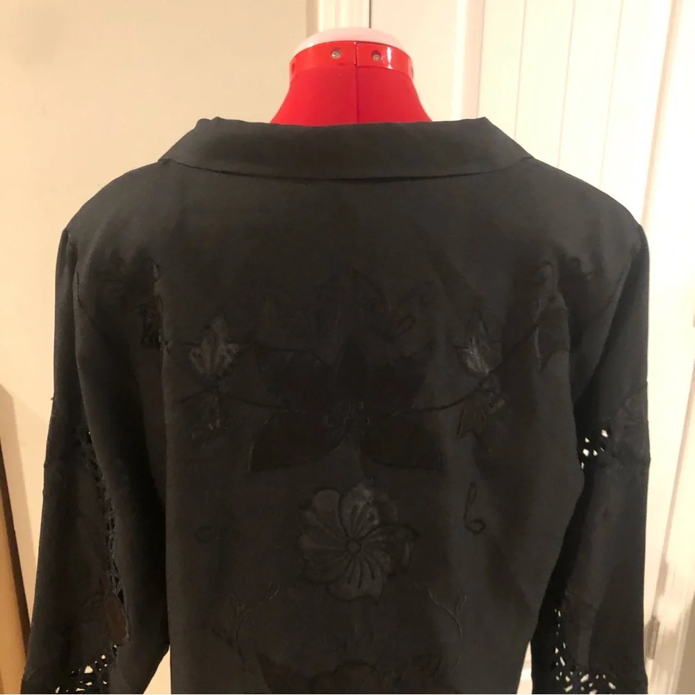 Vintage Floral Embroidered Gothic Full Length Oversized Duster / Trench Coat - Picture 12 of 16